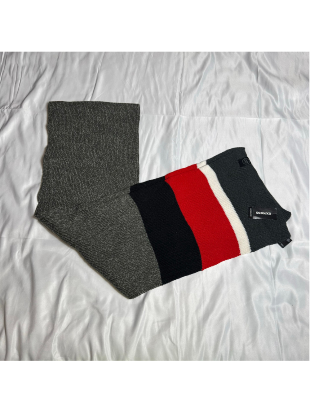 Women's Express Scarf One Size Grey Red Black White Striped Knit